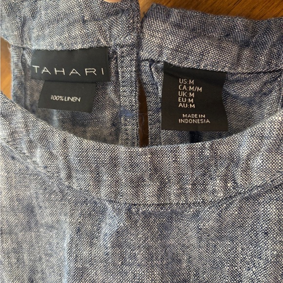 Tahari Blue Sleeveless Linen Dress W Keyhole Back - Women’s Medium - Picture 4 of 6